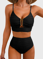 Emo - 2026 Summer Two Piece Bikini Set U-Wire Cutout High Waisted Swimsuit-Black