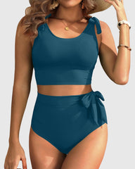 Emo - Two Piece High Waisted Swimsuits Women Tummy Control Bikini Modest Bathing Suit
