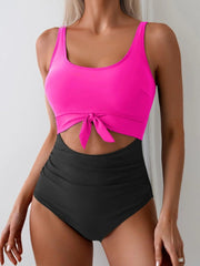 Emo - Women's One Piece Swimsuit Tummy Control Slimming Bathing Suit Cutout Tie Knot Swimwear