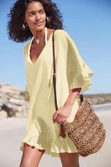 Emo - V Neck Solid Color Cover Up