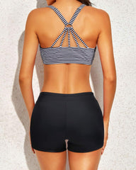 Emo - Women's 3 Piece Scoop Neck Criss Cross Tankini Swimsuits