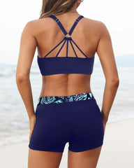 Emo - Women's 3 Piece Scoop Neck Criss Cross Tankini Swimsuits
