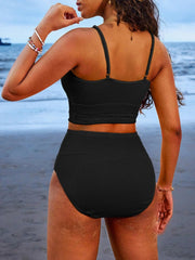 Emo - Women 2 Piece Bikini Set High Waisted Color Block Swimsuit Beach Scrunch Ribbed Bathing Suit