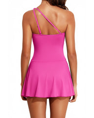 Emo - Women One Piece Swim Dress One Shoulder Swimsuit with Skirt