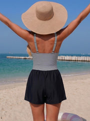 Women Swim Romper With Pocket Tummy Control One Piece Shorts Swimsuit