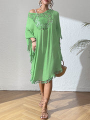 Women Swimsuit Coverup Crochet Chiffon Tassel Cover Ups Dress Summer Swimwear Beach Lace Pullover Bathing Suit