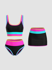 Womens Tummy Control 3 Piece Swimsuit with Skirt High Waisted Bikini
