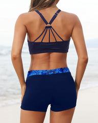 Emo - Women's 3 Piece Scoop Neck Criss Cross Tankini Swimsuits