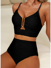 Emo - 2026 Summer Two Piece Bikini Set U-Wire Cutout High Waisted Swimsuit-Black