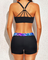 Emo - Women's 3 Piece Scoop Neck Criss Cross Tankini Swimsuits