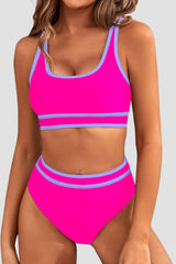 Emo - Women's High Waisted Bikini Sets Sporty Two Piece Swimsuits Color Block Cheeky High Cut Bathing Suits