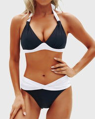 Emo - Women Two Piece Bathing Suits Push Up Bikini Set Halter Swimsuit Vintage Swimwear