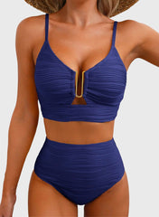 Emo - 2026 Summer Two Piece Bikini Set U-Wire Cutout High Waisted Swimsuit-Black