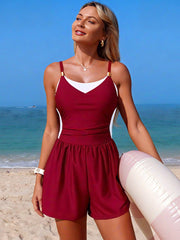 Emo - Women's One Piece Tummy Control Bathing Suits Color Block Full Coverage Swim Rompers