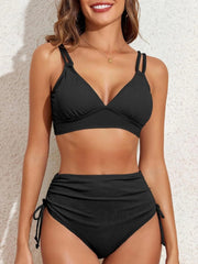 Emo - Women's Bikini Sets Two Piece Swimsuit V Neck High Waisted Ruched Tummy Control Bathing Suit