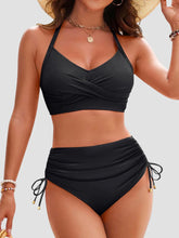 Emo - Womens High Waisted Bikini Sets Drawstring Tummy Control Swimsuits Crisscross Tie Back Bathing Suit