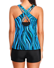 Emo - 3 Piece Tankini Swimsuits for Women Tummy Control Bathing Suits