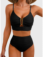 Emo - 2026 Summer Two Piece Bikini Set U-Wire Cutout High Waisted Swimsuit-Black