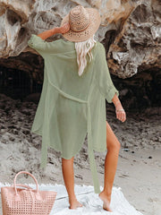 Emo - Black Solid Color Tie Sun-proof Belt Sexy V Neck Cover Up