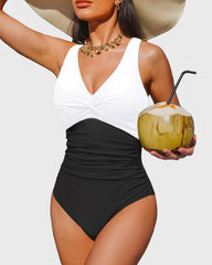 Emo - Women Tummy Control One Piece Swimsuit - Push Up Bathing Suit Full Coverage Slimming Swimwear