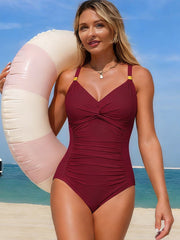 Emo - Women's One Piece Swimsuit Tummy Control Bathing Suit Gold Metal Full Coverage Slimming Swimwear