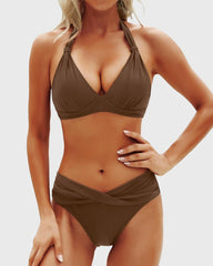 Emo - Women Two Piece Bathing Suits Push Up Bikini Set Halter Swimsuit Vintage Swimwear