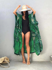 Emo - Green Hooded Printed Beach Vacation Swimsuit Cover Up