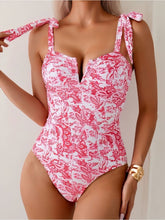 Emo - Women's One Piece Swimsuits Tummy Control Bathing Suits V Neck Boho Tie Shoulder Ruched Full