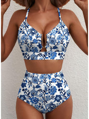 Emo - 2026 Summer Two Piece Bikini Set U-Wire Cutout High Waisted Swimsuit-Black