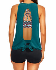 Emo - Women's 3 Piece Scoop Neck Criss Cross Tankini Swimsuits