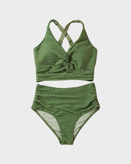 Emo - Textured Knot-Front High-Waisted Bikini Set