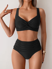 Emo - Women's High Waisted Bikini Sets Twist Front Two Piece Swimsuit Ruched Tummy Control Bathing Suits