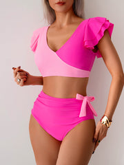 Emo - Womens High Waisted Bathing Suits Tummy Control Two Piece Swimsuits Ruffle Bikini Sets Criss Cross Ruched Swimwear