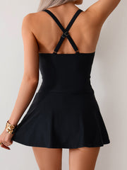Emo - Women's Twisted Ruched Swim Dress Slit Strap Tankini Swimsuit