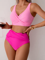 Emo - Women's High Waisted Bikini Sets Solid Pleated 2 Piece Swimsuits Sexy Beach Sets with Removable Pads