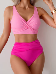Emo - Women's High Waisted Bikini Sets Solid Pleated 2 Piece Swimsuits Sexy Beach Sets with Removable Pads