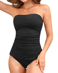 Emo - Women's Bandeau Bikini Swimsuits 2 Piece Strapless Tummy Control Bathing Suit