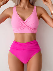 Emo - Women's High Waisted Bikini Sets Solid Pleated 2 Piece Swimsuits Sexy Beach Sets with Removable Pads