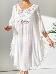 Women Swimsuit Coverup Crochet Chiffon Tassel Cover Ups Dress Summer Swimwear Beach Lace Pullover Bathing Suit