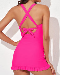 Emo - Deep V Cross Back Ruched One Piece Swimsuit