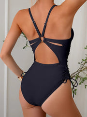 Emo - Womens One Piece Swimsuits Tummy Control Summer Beach Bathing Suit for Women Solid Color V Neck Back O Ring Swimwear
