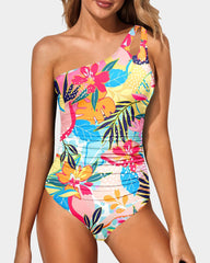 Emo - One Shoulder One Piece Swimsuit for Women Tummy Control Bathing Suits
