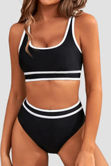 Emo - Women's High Waisted Bikini Sets Sporty Two Piece Swimsuits Color Block Cheeky High Cut Bathing Suits