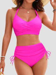 Emo - Womens High Waisted Bikini Sets Drawstring Tummy Control Swimsuits Crisscross Tie Back Bathing Suit