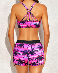 Emo - Women's 3 Piece Scoop Neck Criss Cross Tankini Swimsuits