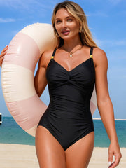Emo - Women's One Piece Swimsuit Tummy Control Bathing Suit Gold Metal Full Coverage Slimming Swimwear
