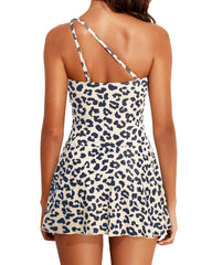 Emo - Women One Piece Swim Dress One Shoulder Swimsuit with Skirt