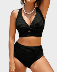 Emo - Textured Knot-Front High-Waisted Bikini Set