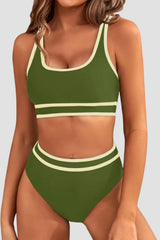 Emo - Women's High Waisted Bikini Sets Sporty Two Piece Swimsuits Color Block Cheeky High Cut Bathing Suits
