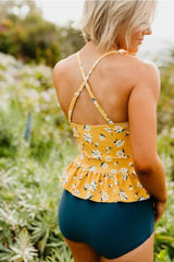 Emo - Peplum Tankini Swim In Mustard Daisy